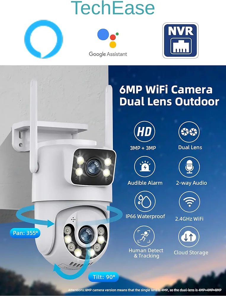 Honyman 6MP 2K Dual Lens UHD CCTV Camera for Home Outdoor Indoor Outdoor WiFi Camera, Advanced Security CCTV with Color Night Vision and Ai Human/Motion Detection, SD/Cloud IP66 (White) thumbnail 2